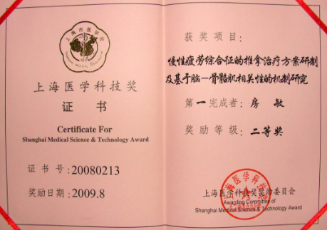 2009年 上海医学科技奖 二等奖 个人证书